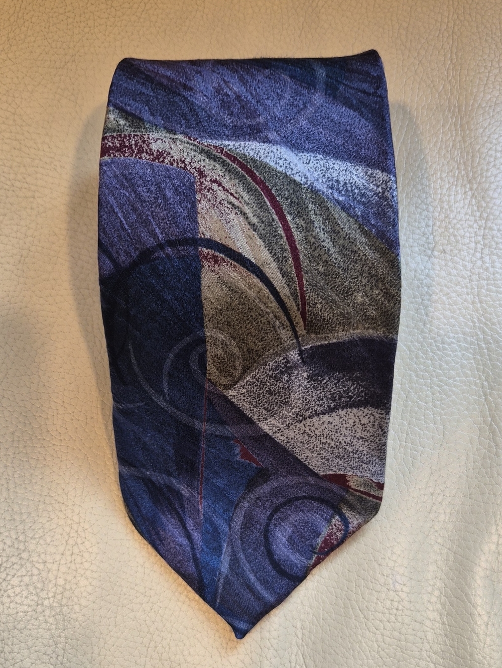 Charvet Vintage Made In Canada Blue, Purple  and Burgundy Abstract Silk Tie